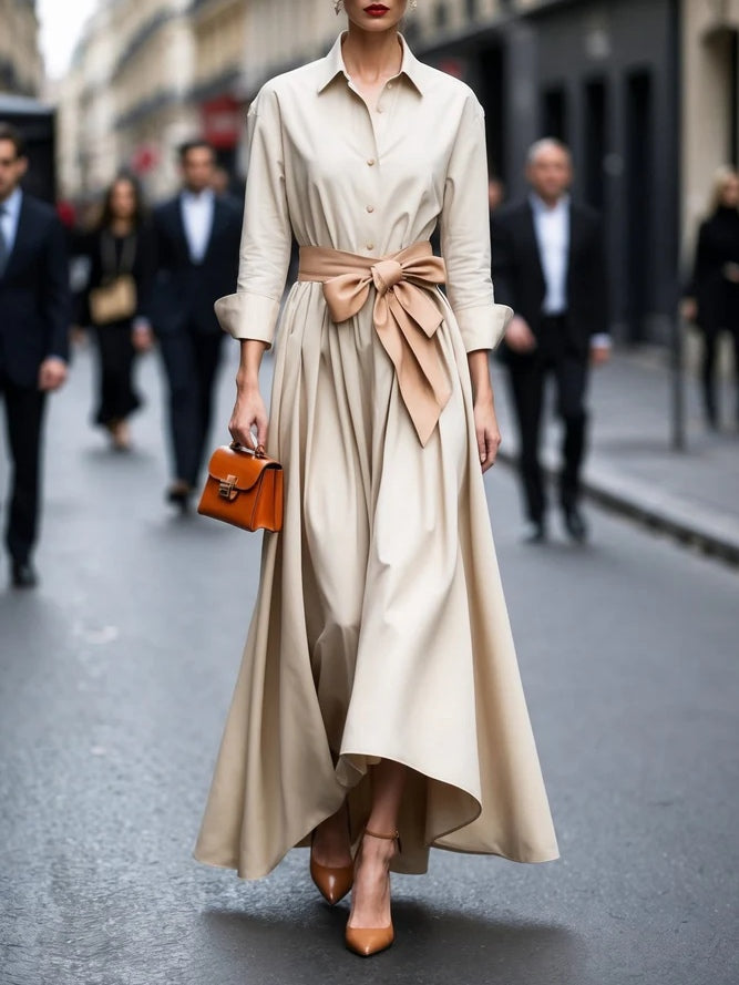 Covernorth Women’s Long-Sleeve Belted Maxi Shirt Dress