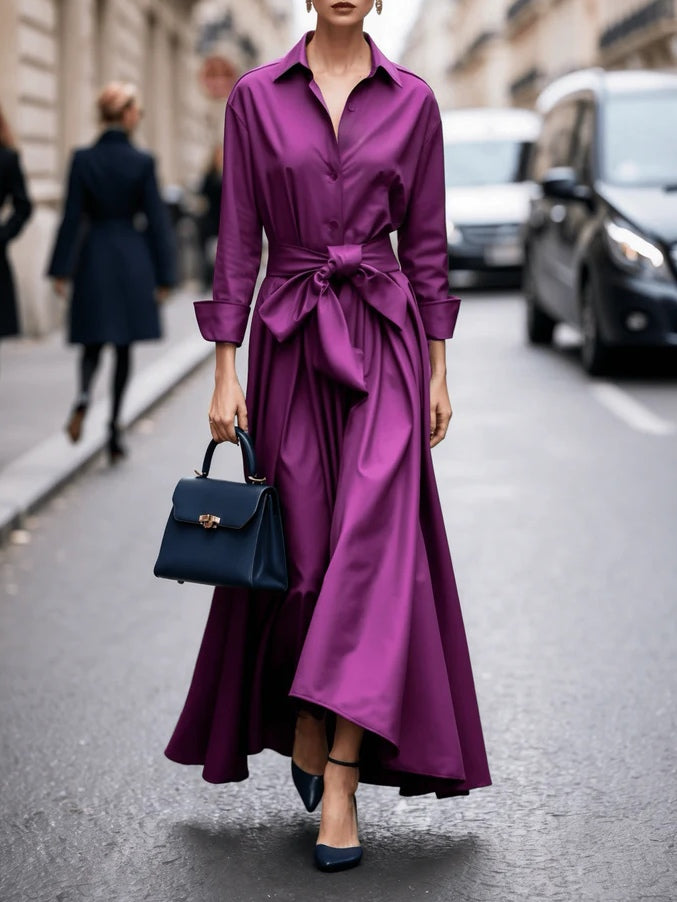 Covernorth Women’s Long-Sleeve Belted Maxi Shirt Dress