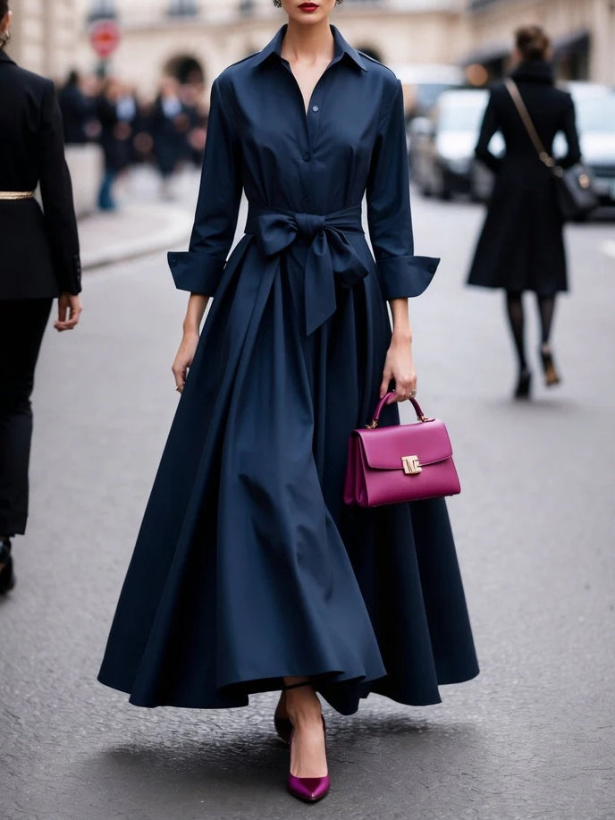 Covernorth Women’s Long-Sleeve Belted Maxi Shirt Dress