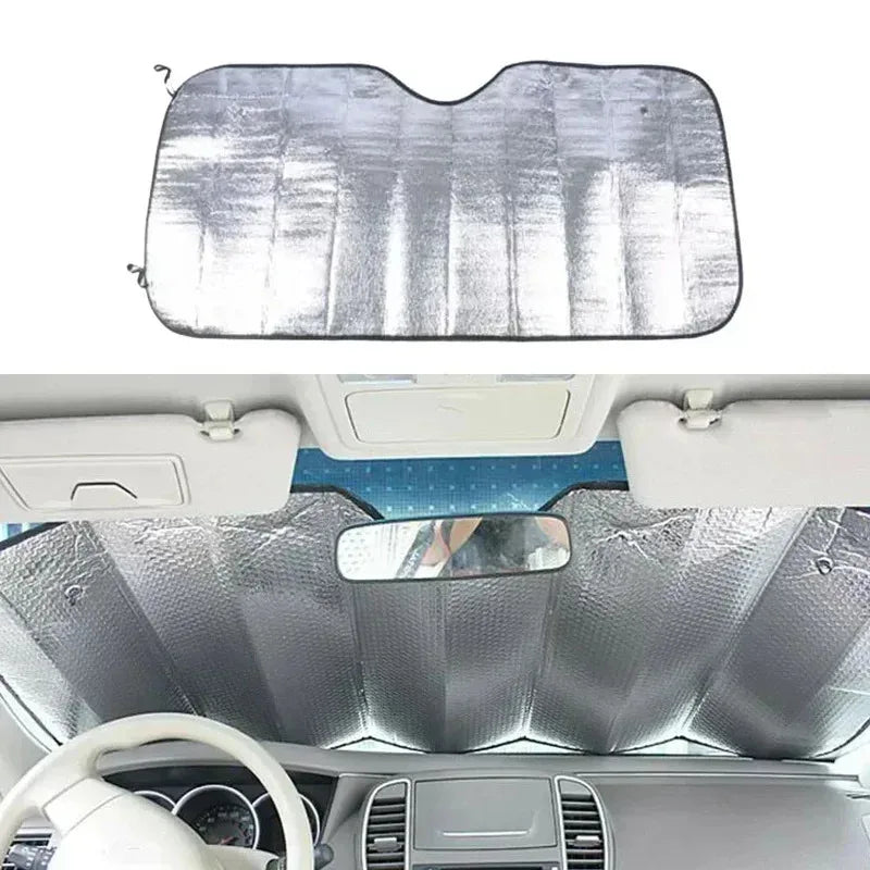 Car Windshield Sunshade | Foil Heat Deflector | Cool Interior, Front and Rear | Silver