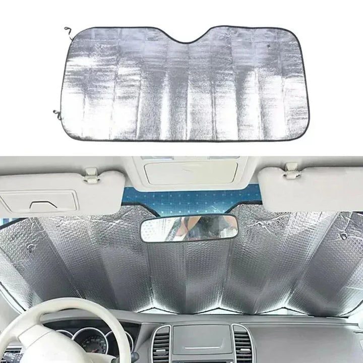 Car Windshield Sunshade | Foil Heat Deflector | Cool Interior, Front and Rear | Silver