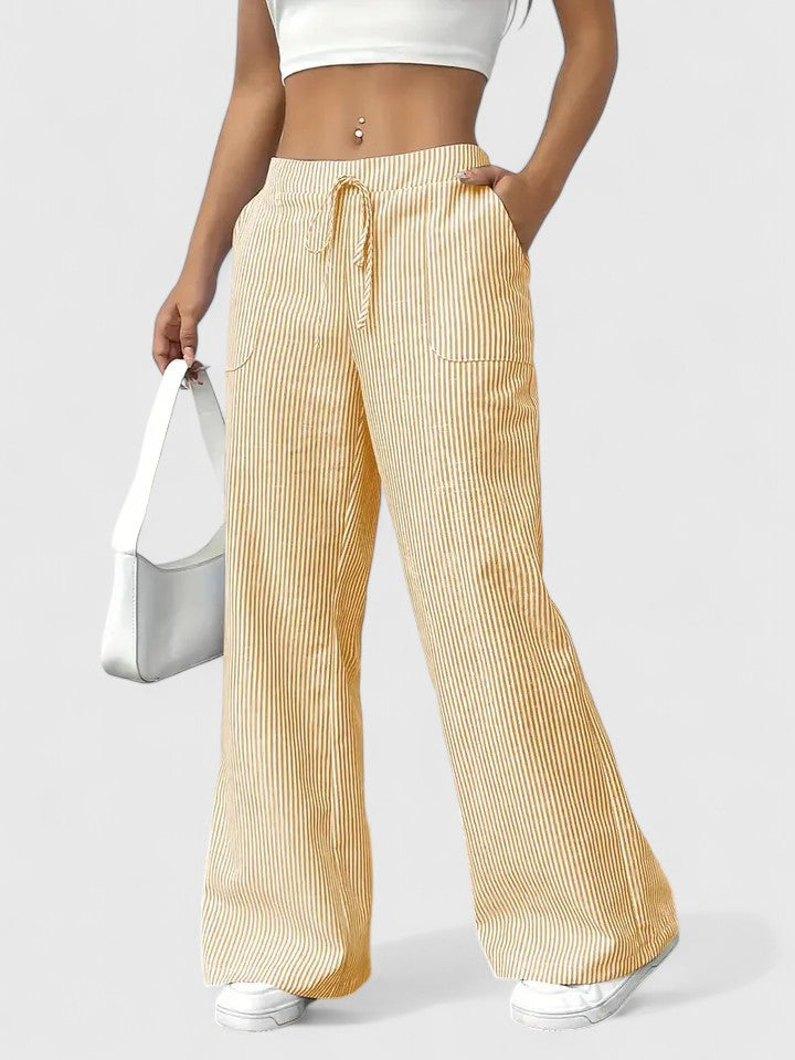 Women's Striped Wide-Leg Drawstring Trousers