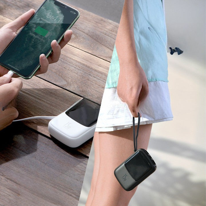 Built-in Charger Mini Power Bank | 10000mAh Capacity & Cables | Travel & Phones