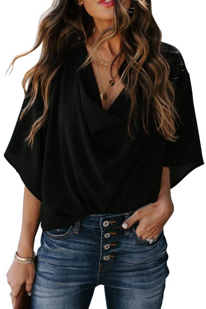 Covernorth Women's Draped V-Neck Short Sleeve Blouse