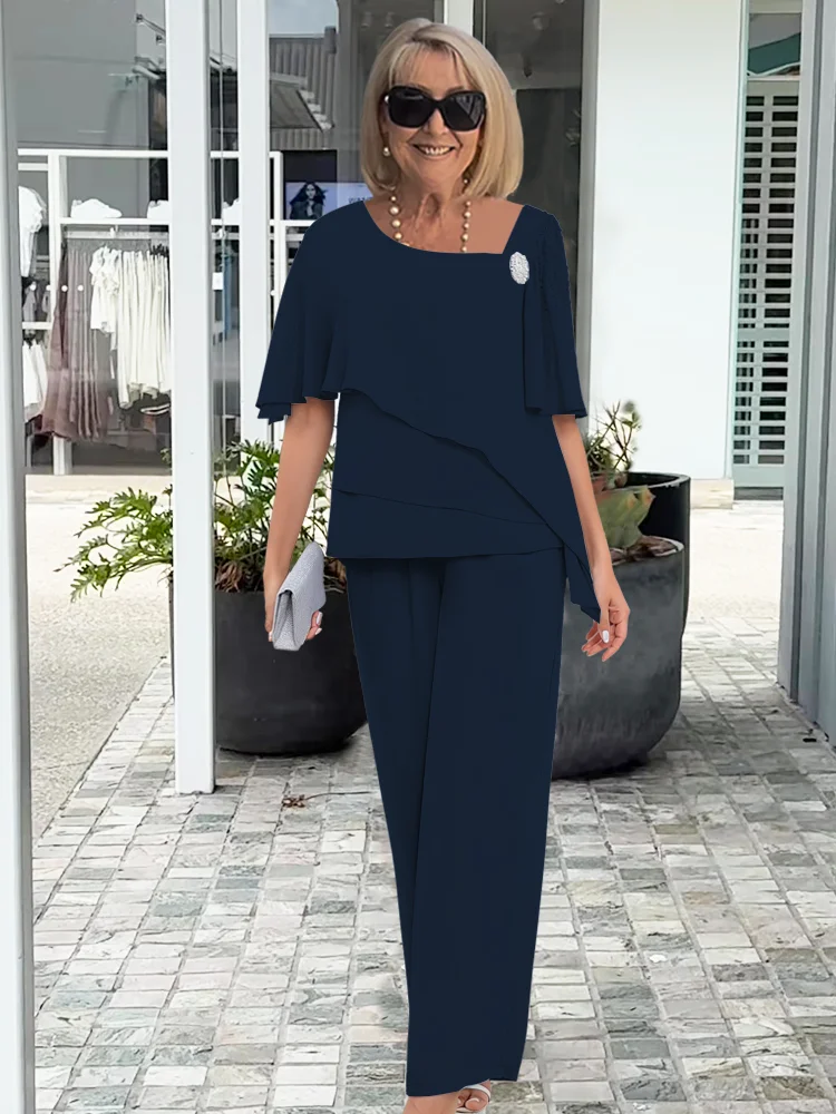 Covernorth Women's Asymmetrical Blouse and Wide-Leg Pants Set