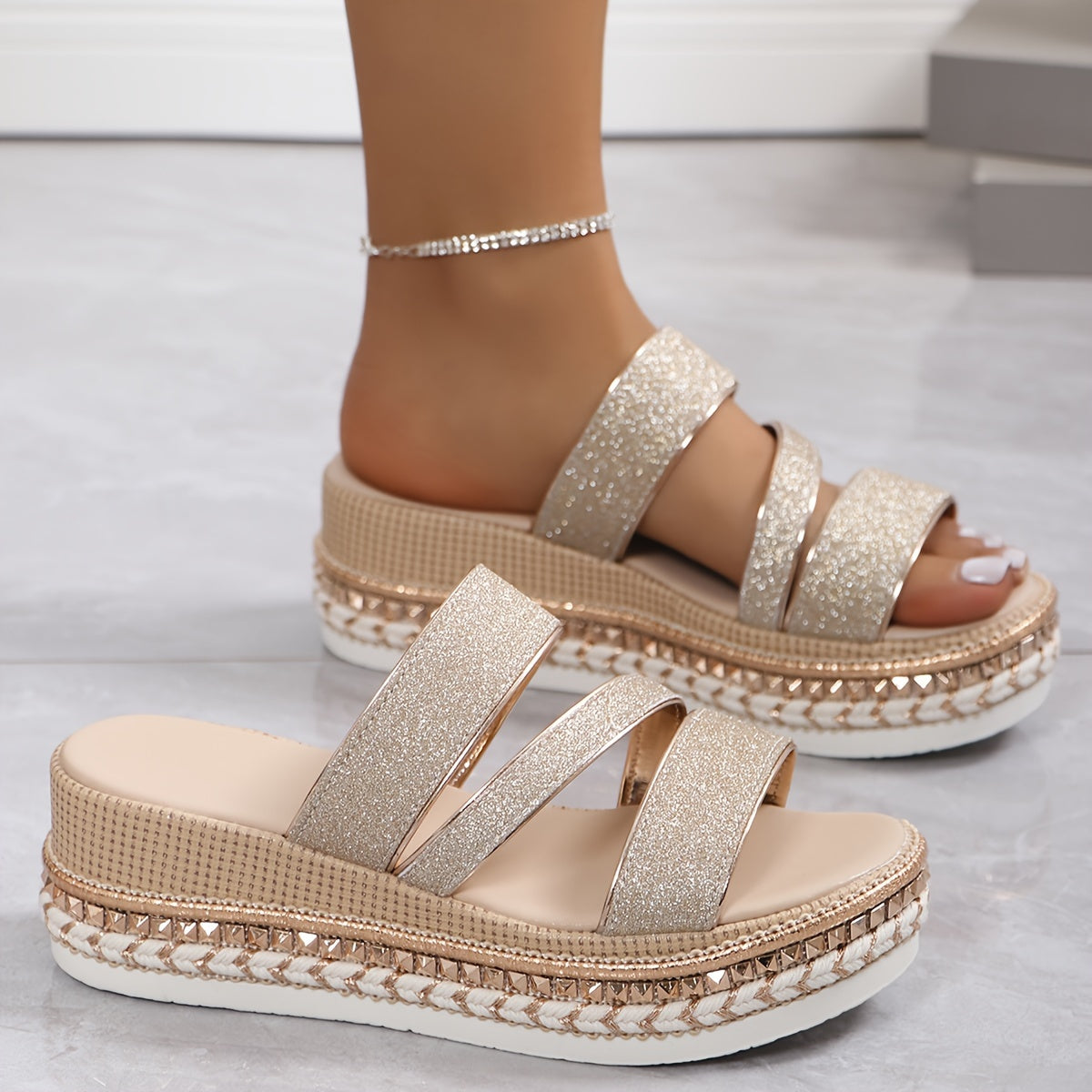 Covernorth Women’s Shimmer Platform Slide Sandals