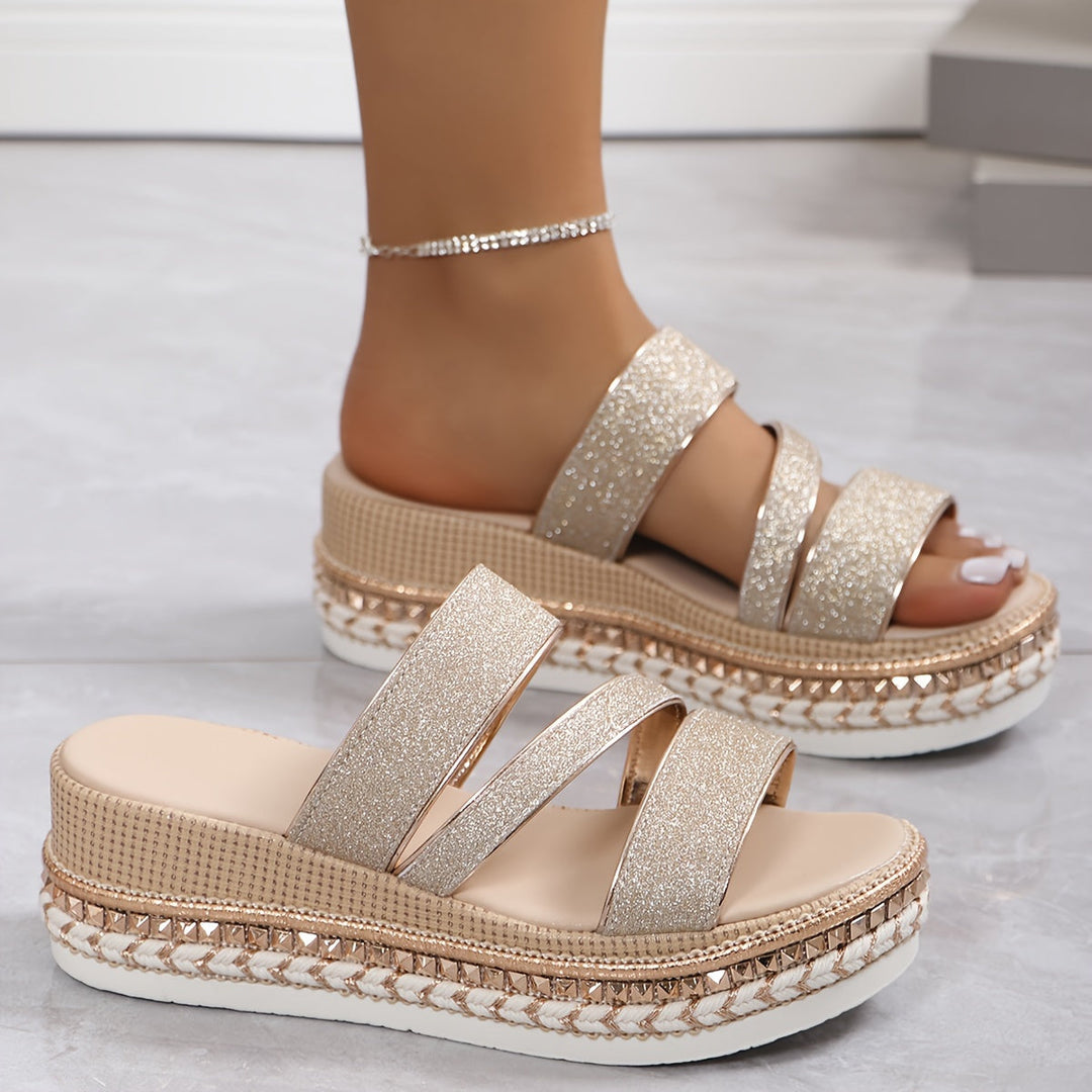 Covernorth Women’s Shimmer Platform Slide Sandals