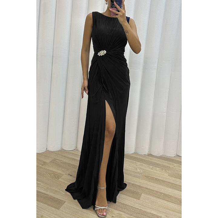 Women's Ruched High Slit Maxi Dress
