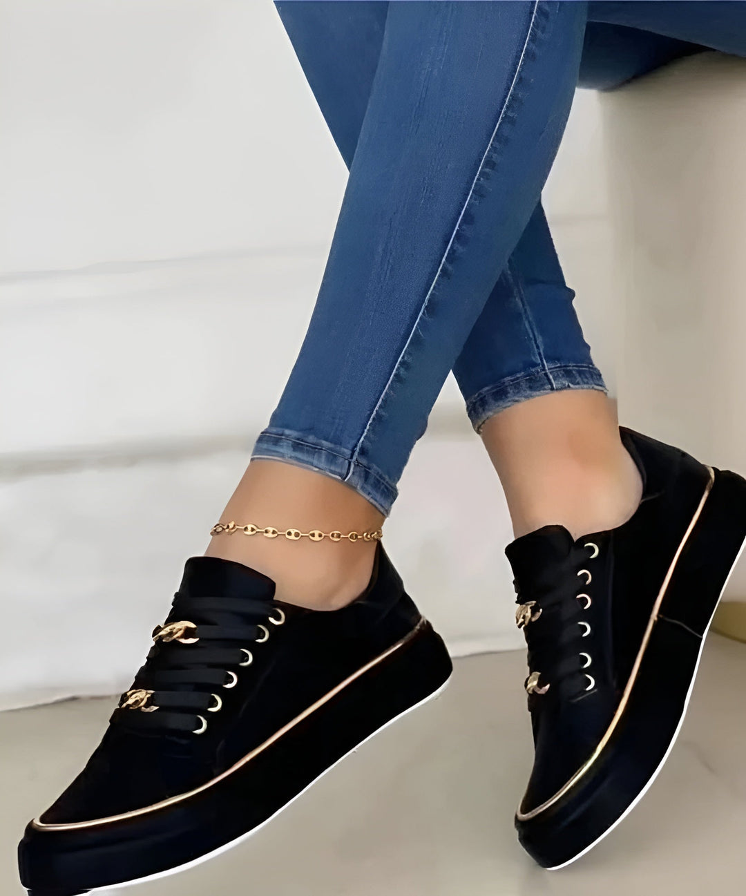 Women's Metallic Trim Lace-Up Sneakers