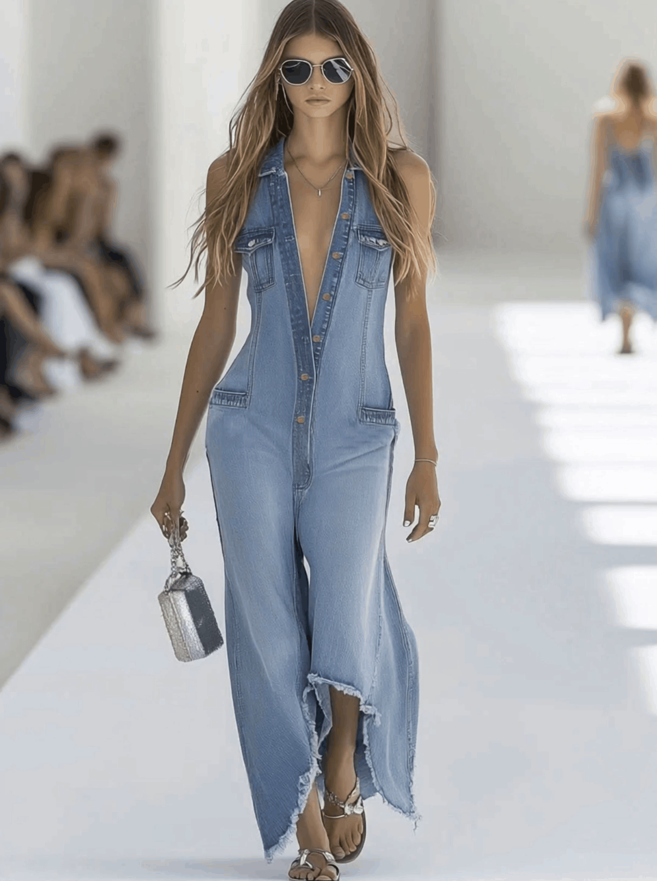 Women's Denim Wide Leg Jumpsuit