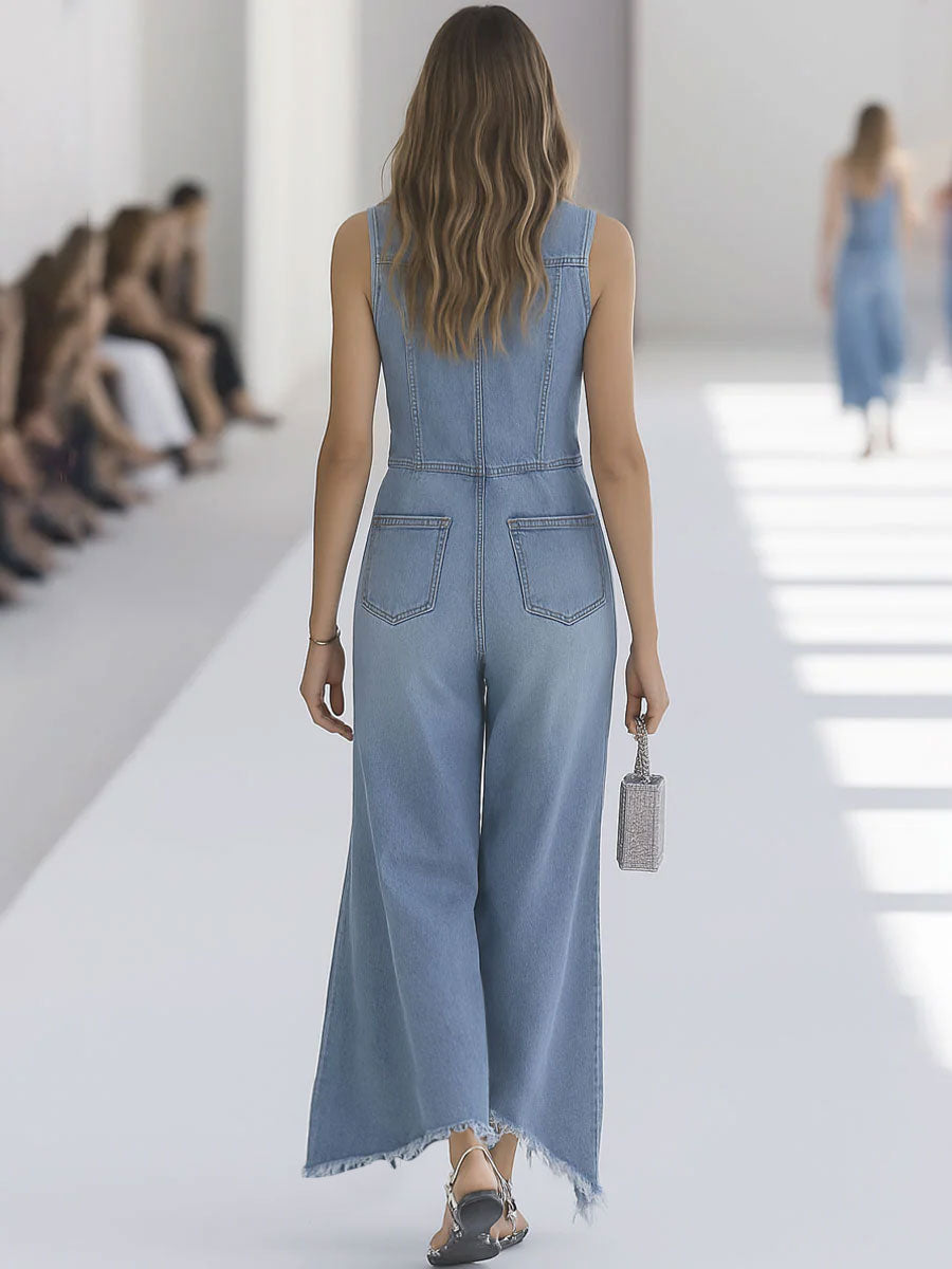 Women's Denim Wide Leg Jumpsuit