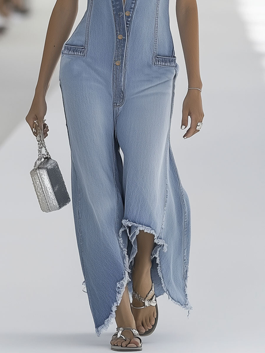 Women's Denim Wide Leg Jumpsuit