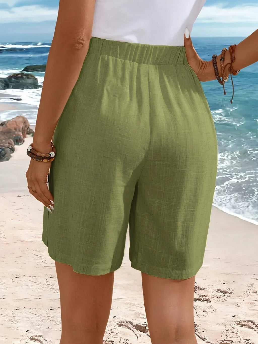 Women's Linen Shorts High Waisted Wide Leg Casual