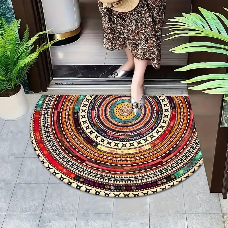 Bohemian Half-Round Doormat | Absorbent, Non-Slip Welcome | Entryway, Patio