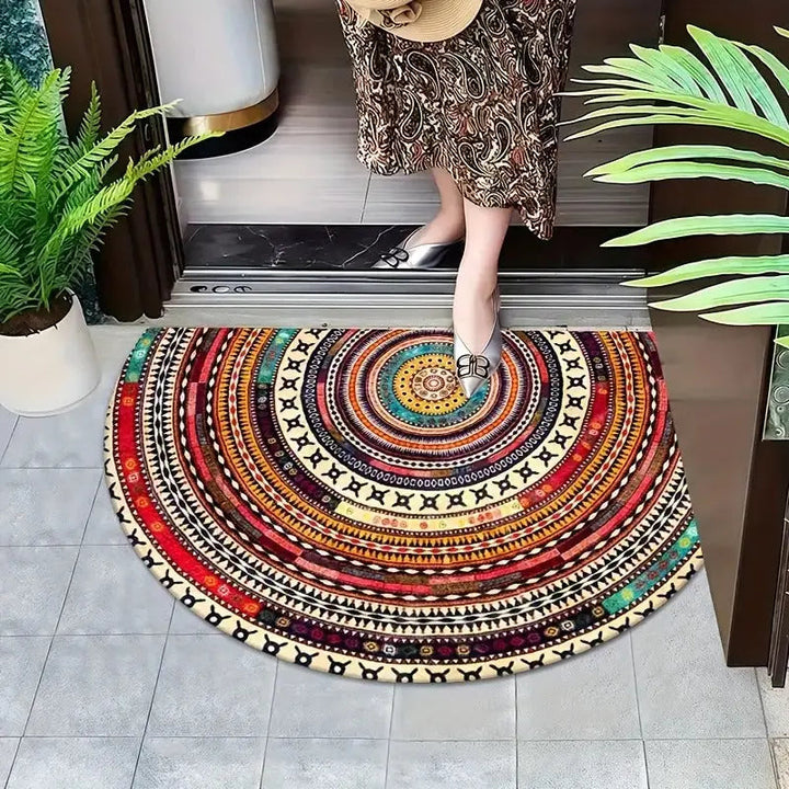 Bohemian Half-Round Doormat | Absorbent, Non-Slip Welcome | Entryway, Patio