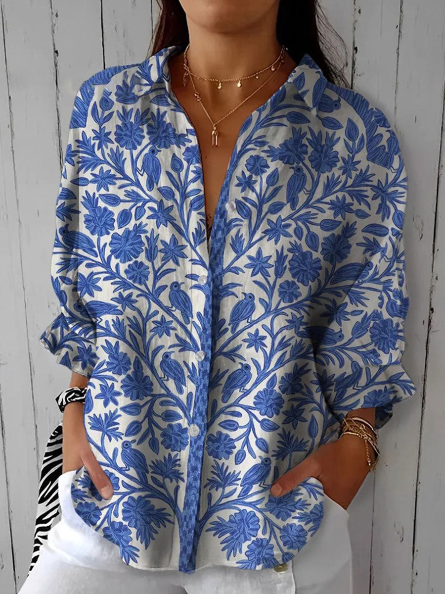 Long Sleeve Floral Print Button-Up