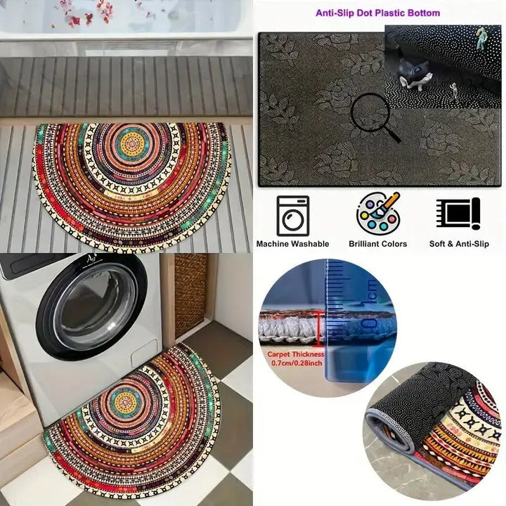 Bohemian Half-Round Doormat | Absorbent, Non-Slip Welcome | Entryway, Patio