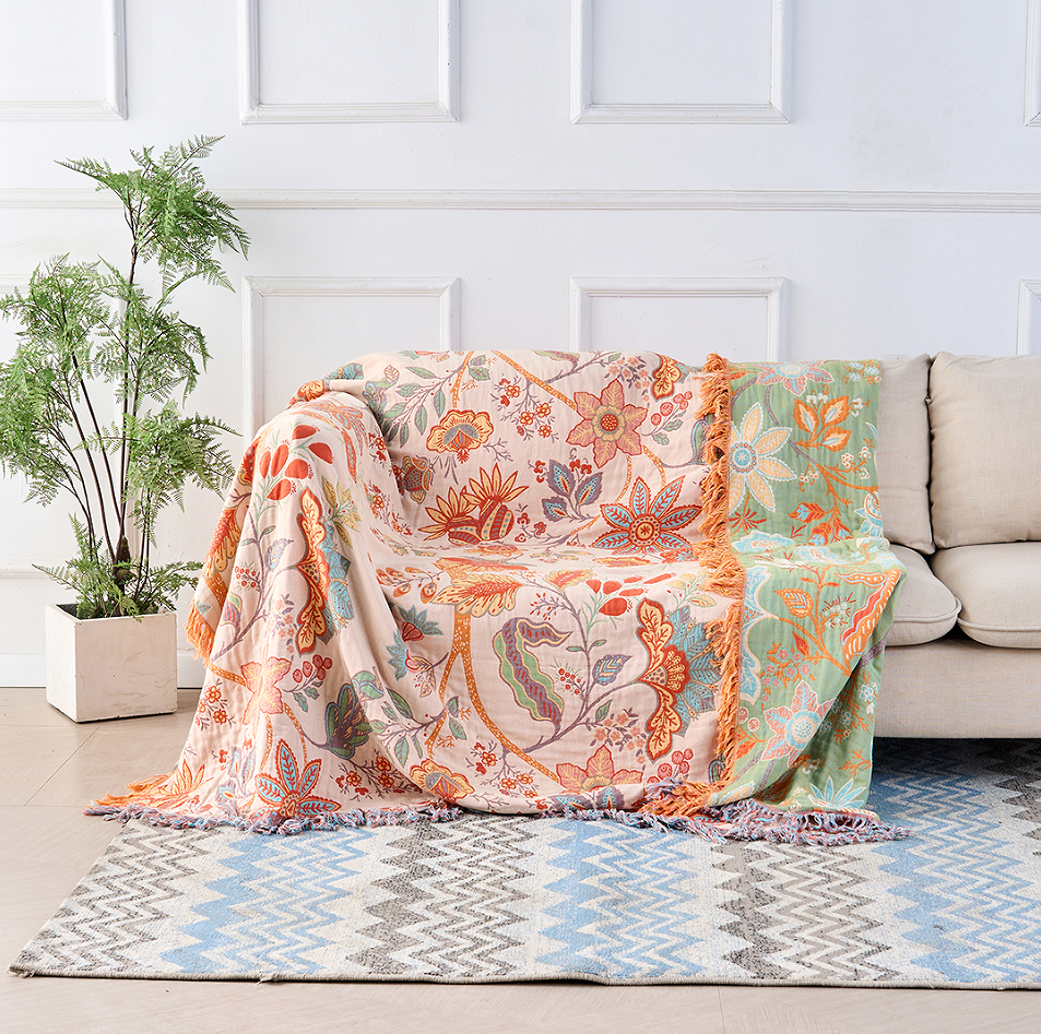 Bohemian Floral Throw Blanket - Luxury Fringed Couch Cover