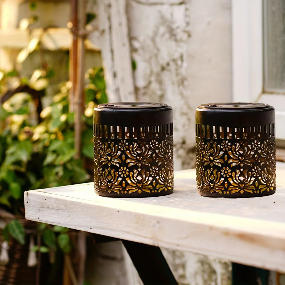 Decorative Solar Wall Lamp Metal Peony Pattern Outdoor Lighting 2 Piece Set