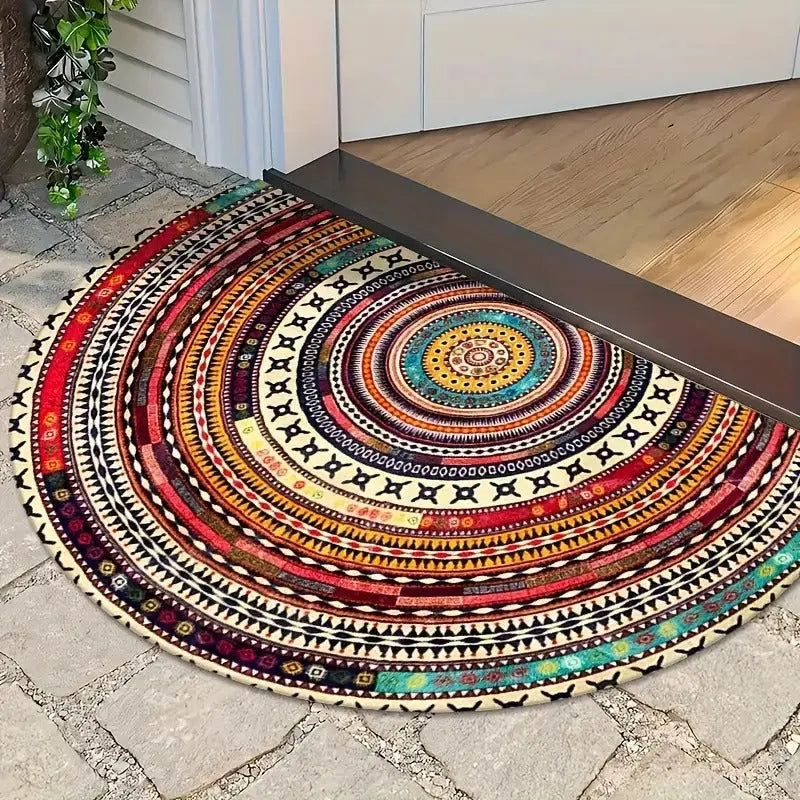 Bohemian Half-Round Doormat | Absorbent, Non-Slip Welcome | Entryway, Patio