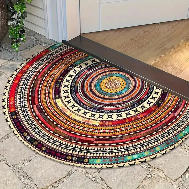 Bohemian Half-Round Doormat | Absorbent, Non-Slip Welcome | Entryway, Patio