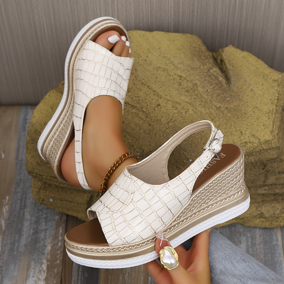 Covernorth Women’s Croc-Embossed Wedge Sandals