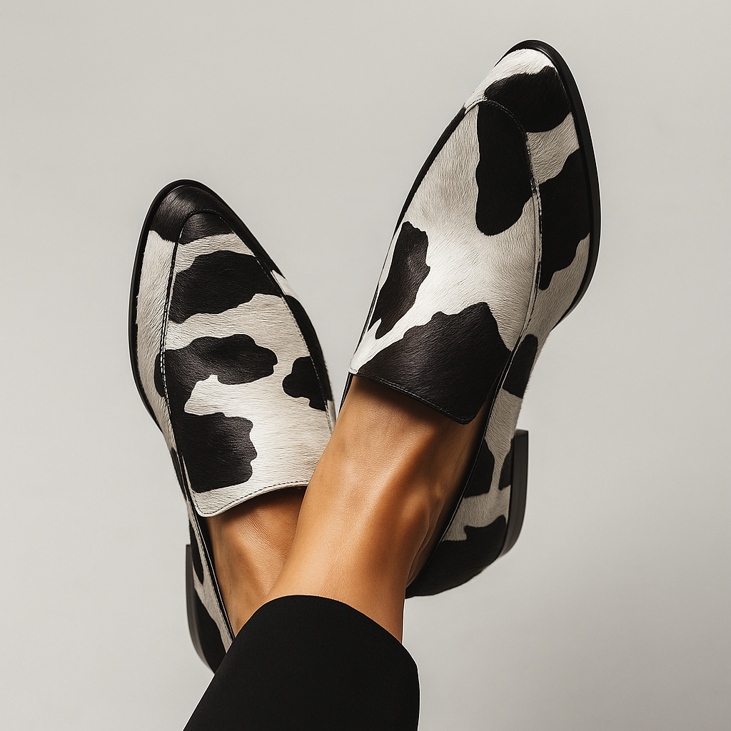 Women's Cow-Print Pointed-Toe Loafers