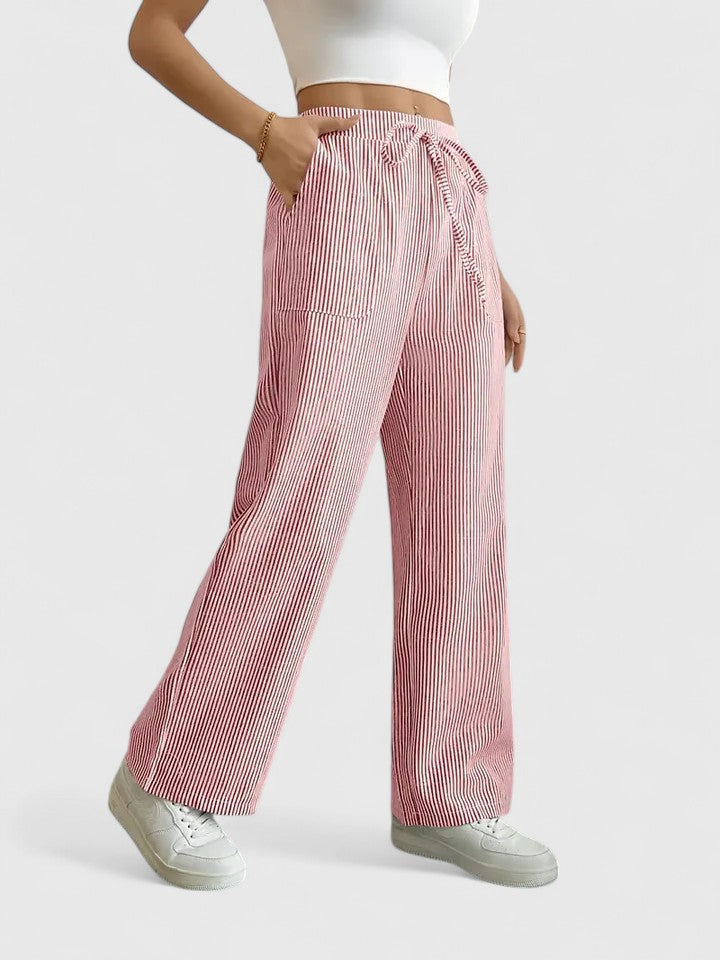 Women's Striped Wide-Leg Drawstring Trousers