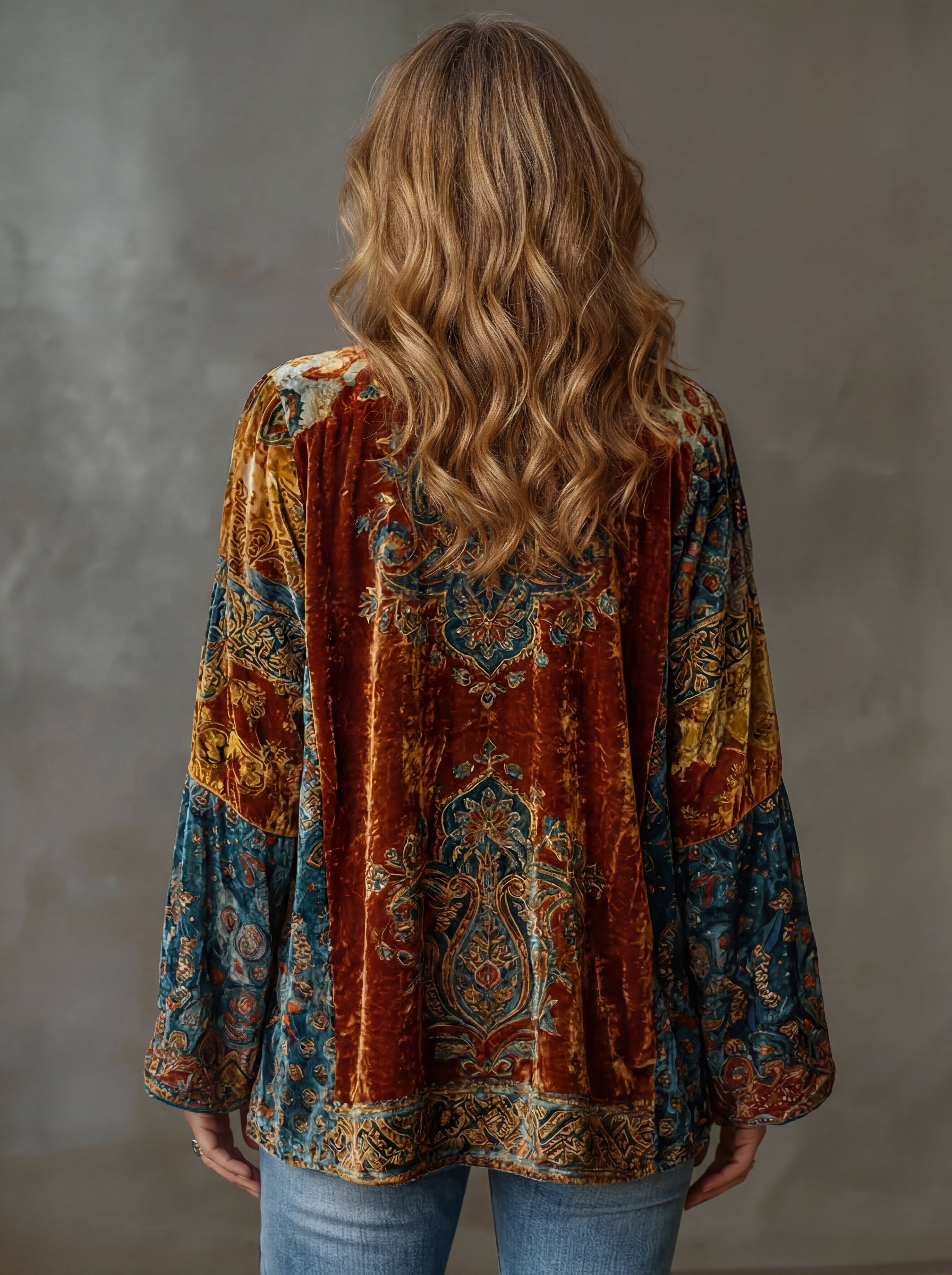 Women’s Velvet Embroidered Kimono Jacket