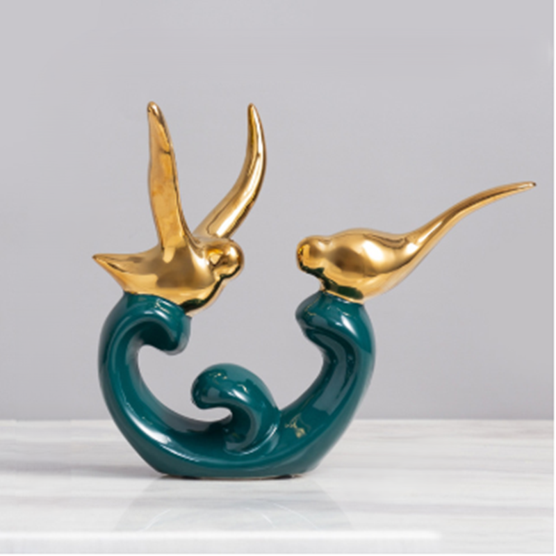 Ceramic Emerald Gold Bird Home Decor Statue