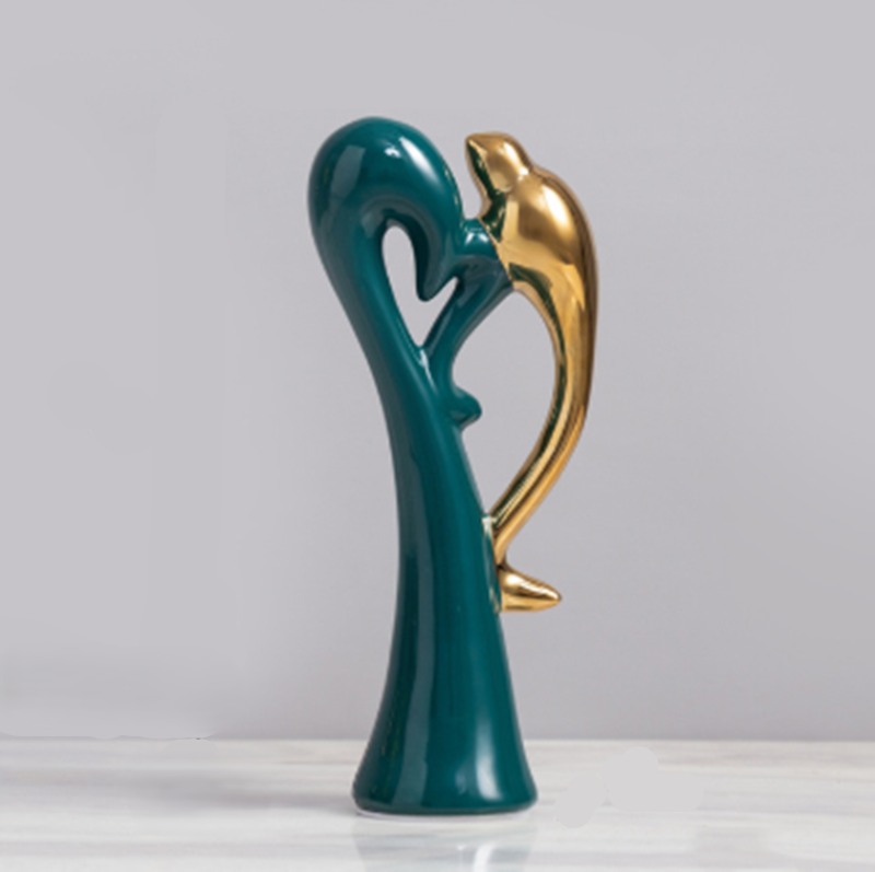 Ceramic Emerald Gold Bird Home Decor Statue