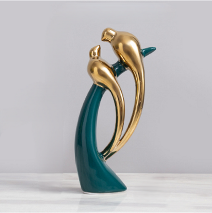 Ceramic Emerald Gold Bird Home Decor Statue