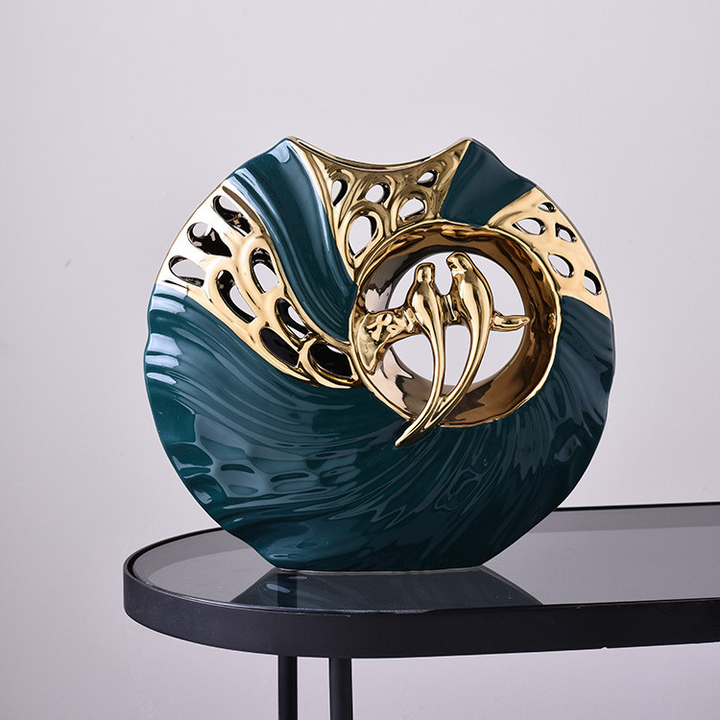 Ceramic Emerald Gold Bird Home Decor Statue