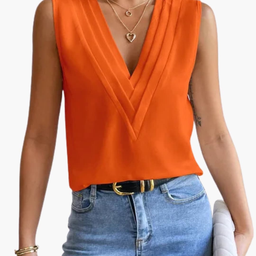 Women’s Pleated V-Neck Sleeveless Blouse