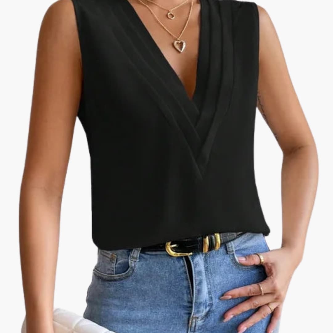 Women’s Pleated V-Neck Sleeveless Blouse