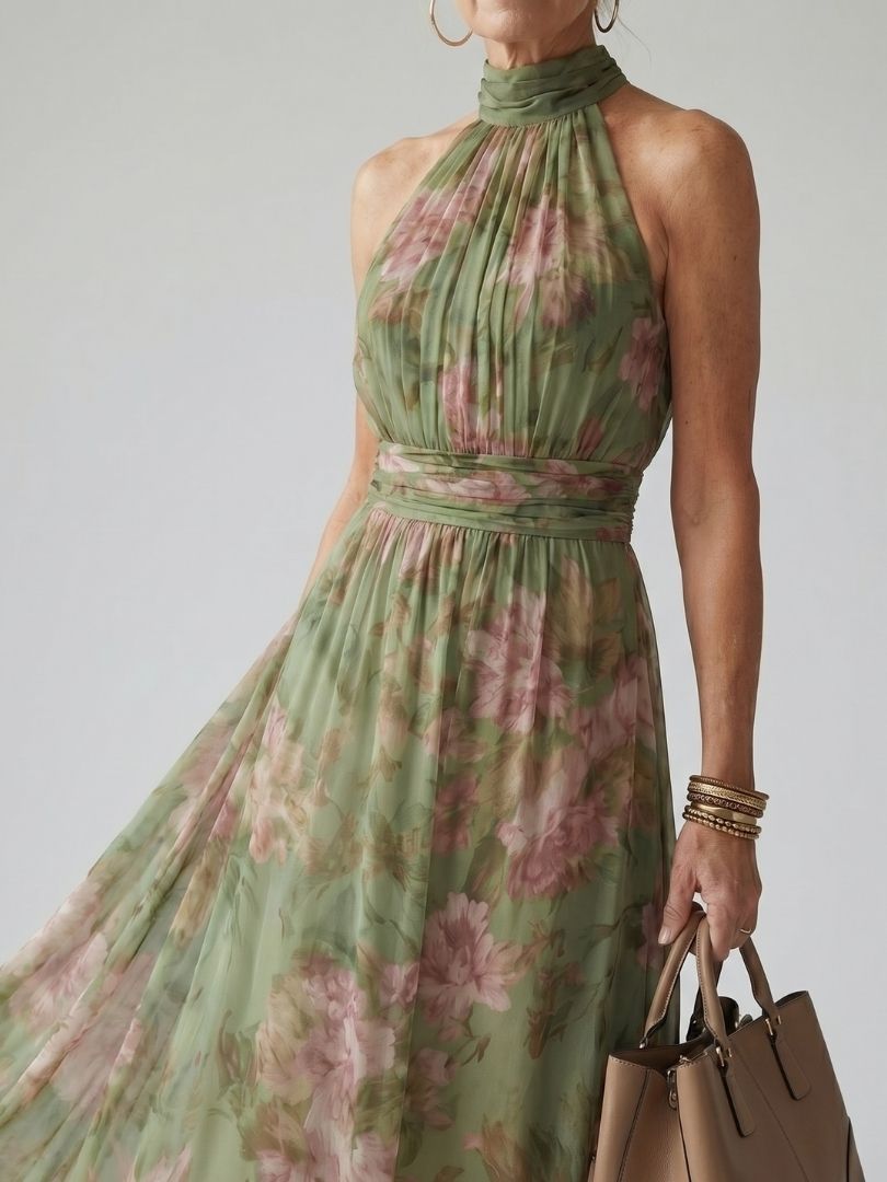 Covernorth Women's Floral Chiffon Halter Maxi Dress