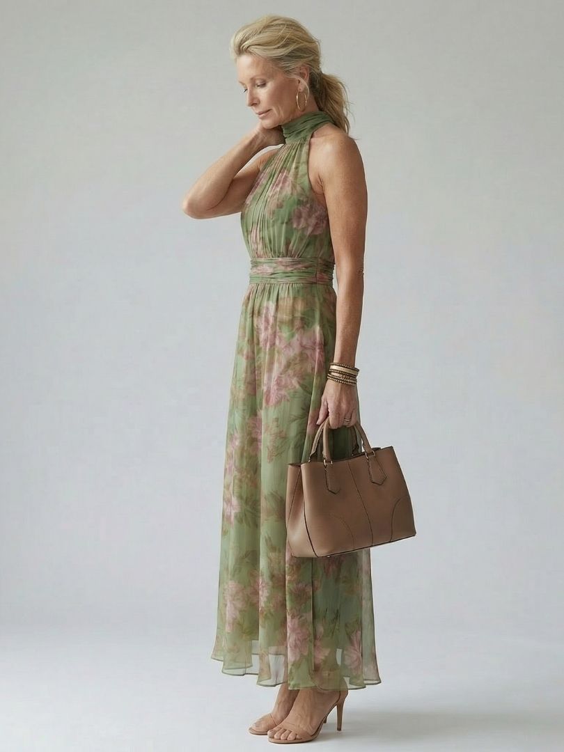 Covernorth Women's Floral Chiffon Halter Maxi Dress