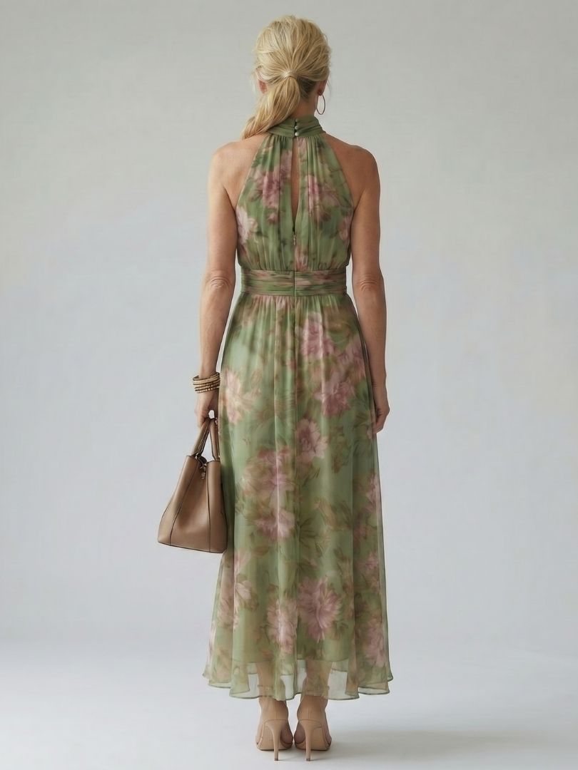 Covernorth Women's Floral Chiffon Halter Maxi Dress