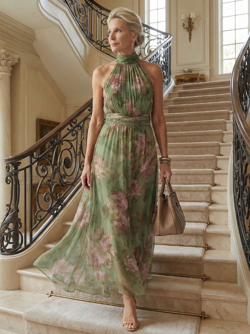 Covernorth Women's Floral Chiffon Halter Maxi Dress