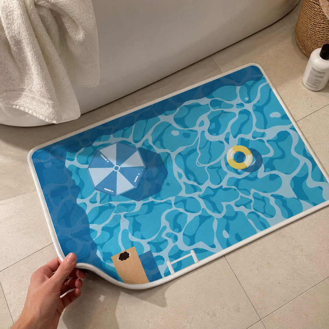 Swimming Pool Floor Mat | Quick-Dry Soft Nappa | Bathroom & Bedroom | Blue
