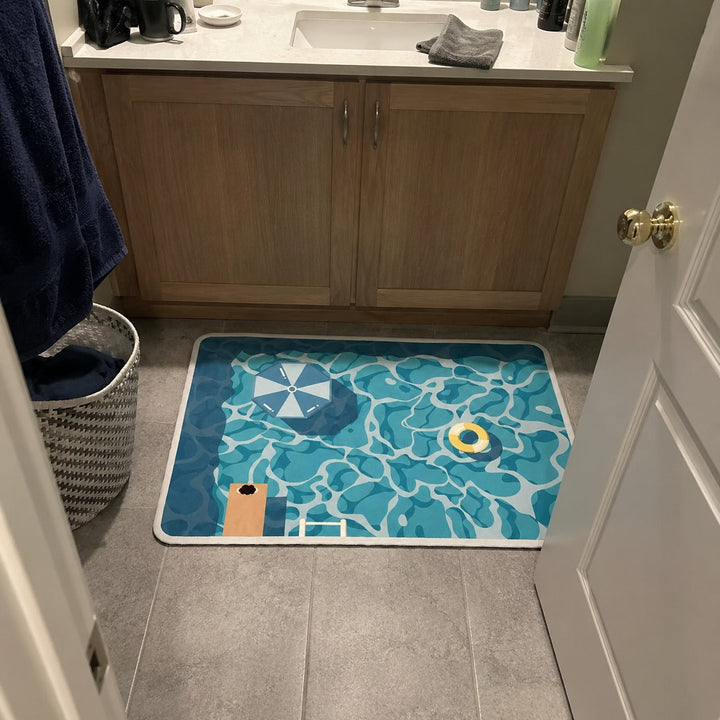 Swimming Pool Floor Mat | Quick-Dry Soft Nappa | Bathroom & Bedroom | Blue