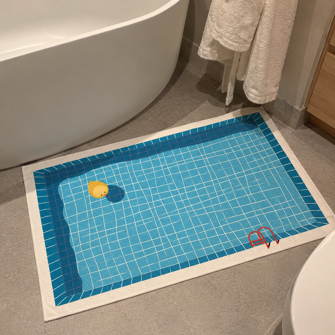 Swimming Pool Floor Mat | Quick-Dry Soft Nappa | Bathroom & Bedroom | Blue