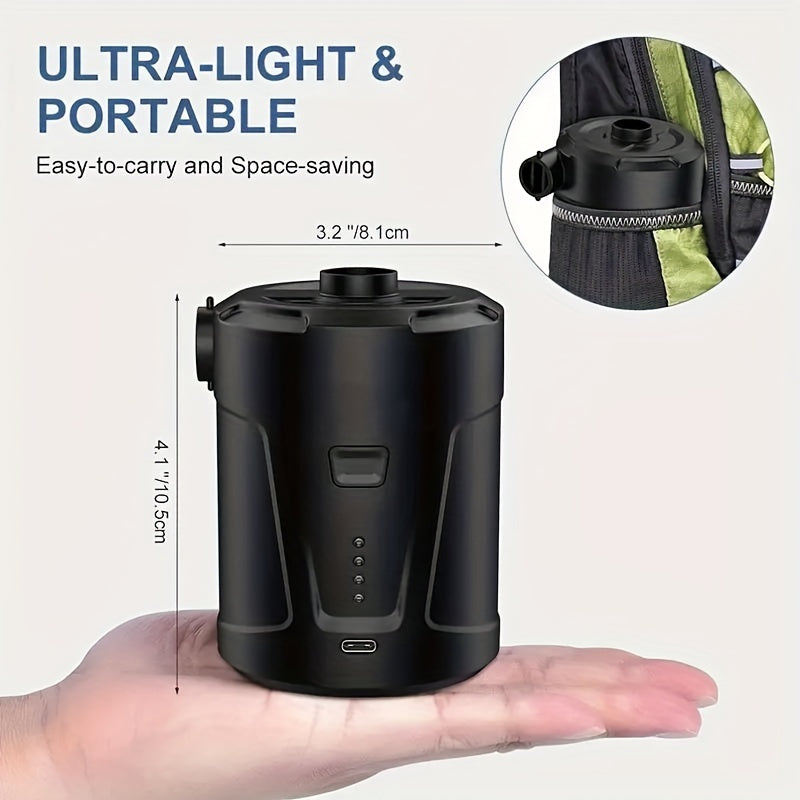 Portable Air Pump | Cordless USB Rechargeable | Camping & Pool | Black
