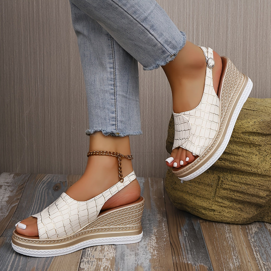 Covernorth Women’s Croc-Embossed Wedge Sandals