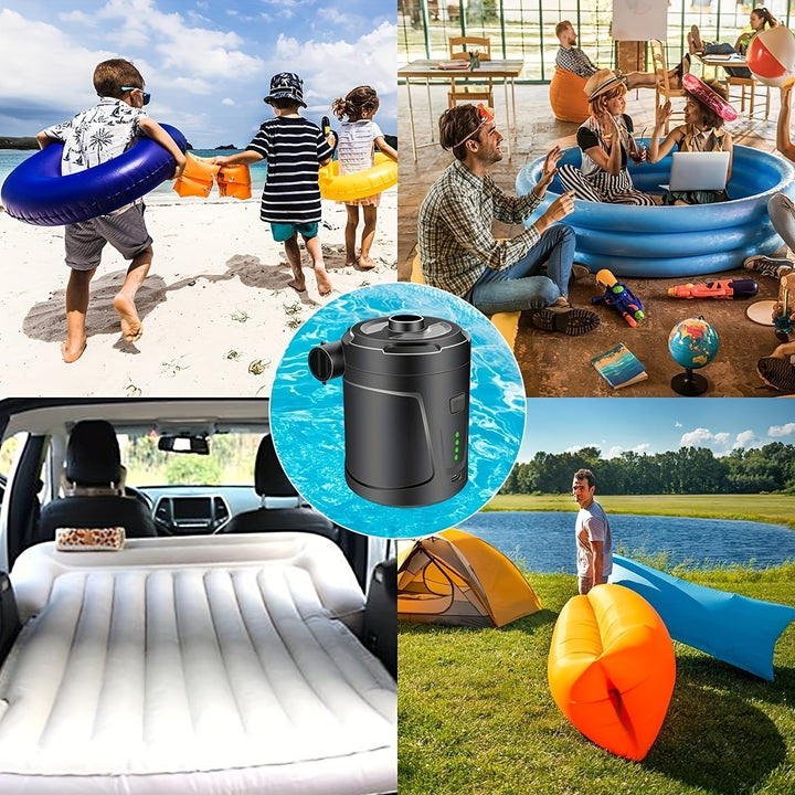 Portable Air Pump | Cordless USB Rechargeable | Camping & Pool | Black