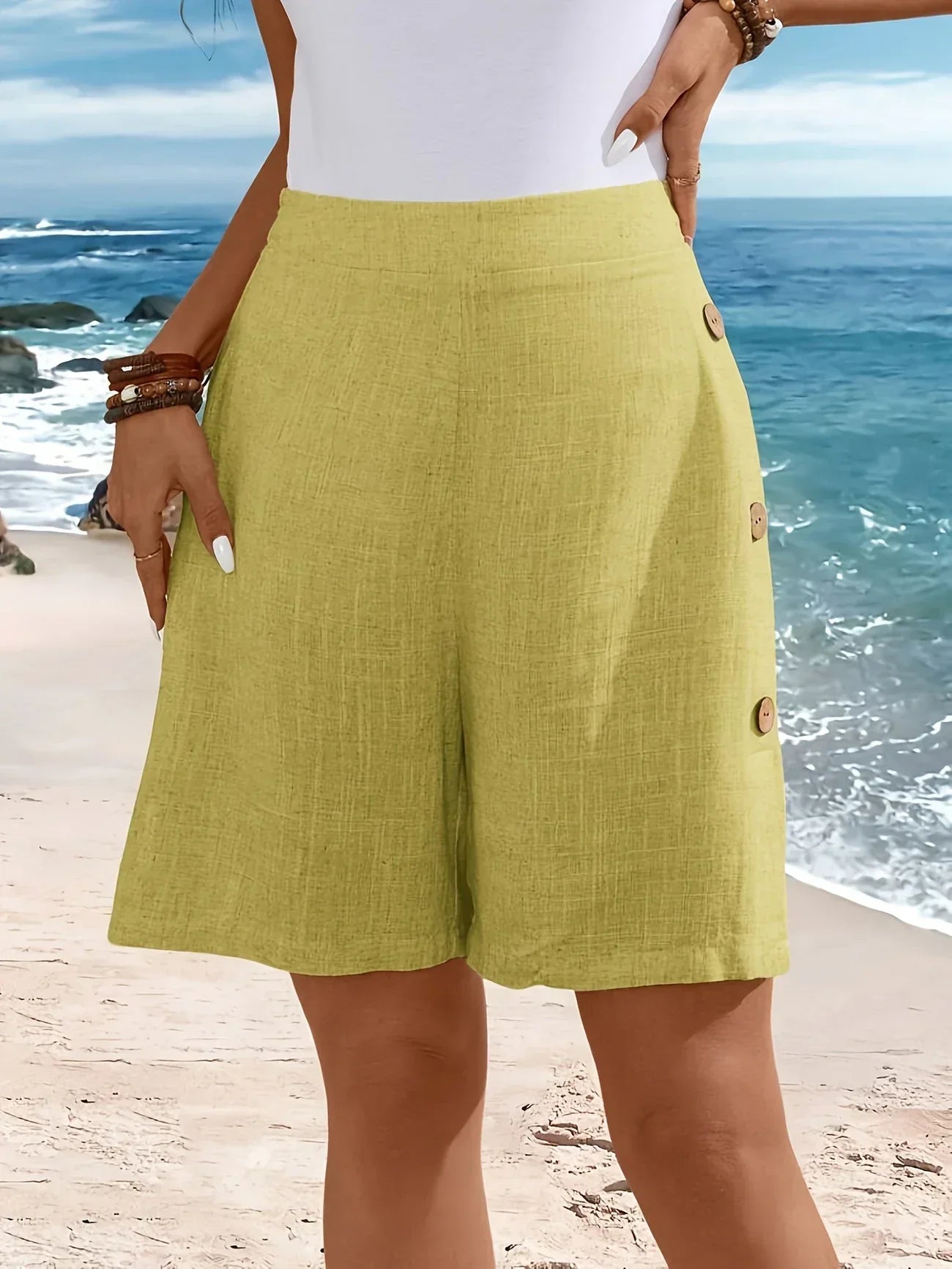 Women's Linen Shorts High Waisted Wide Leg Casual