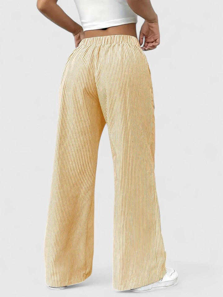 Women's Striped Wide-Leg Drawstring Trousers