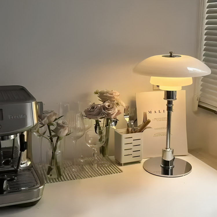 Curved Tiered Table Lamp | Dimmable Warm Light | Bedroom & Study