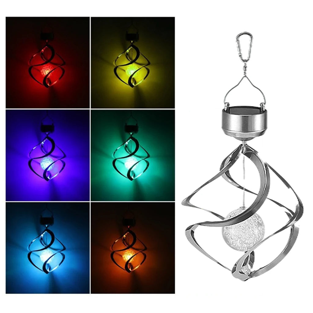 Solar Wind Spinner Light | Color Changing LED | Garden Yard Decor | Silver