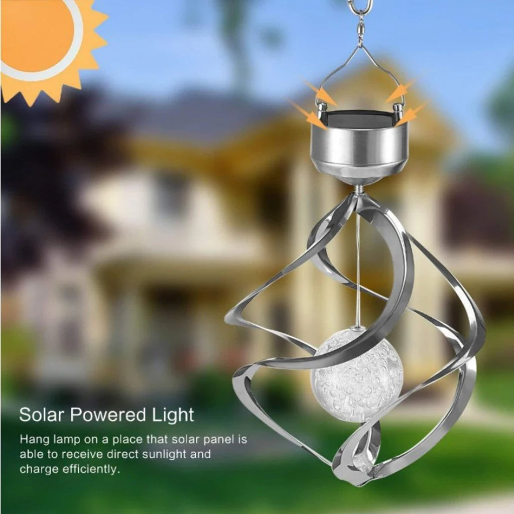 Solar Wind Spinner Light | Color Changing LED | Garden Yard Decor | Silver